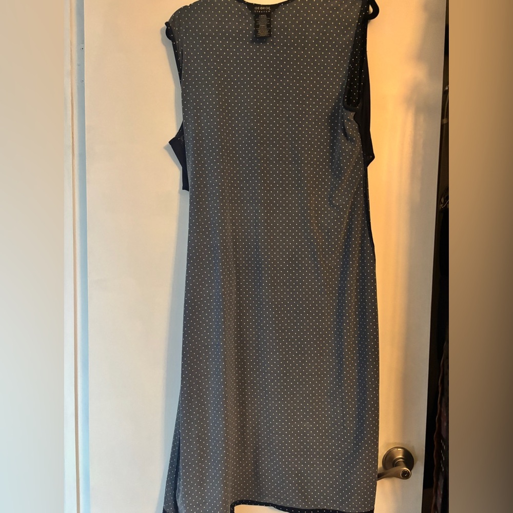 Vintage Navy Shadow Polka Dot Dress 12-14+ Wraparound - Picture 14 of 15
